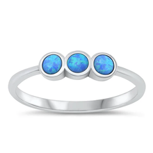 Load image into Gallery viewer, Sterling Silver Oxidized Three Rounds Blue Lab Opal Ring