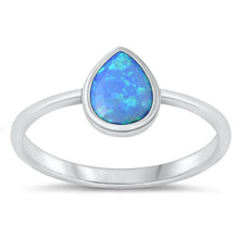 Load image into Gallery viewer, Sterling Silver Oxidized Drop Blue Lab Opal Ring
