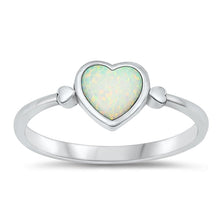 Load image into Gallery viewer, Sterling Silver Oxidized Heart White Lab Opal Ring