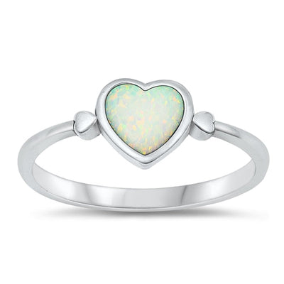 Sterling Silver Oxidized Heart White Lab Opal Ring