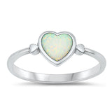 Sterling Silver Oxidized Heart White Lab Opal Ring