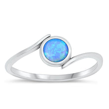 Load image into Gallery viewer, Sterling Silver Oxidized Curve Round Blue Lab Opal Ring
