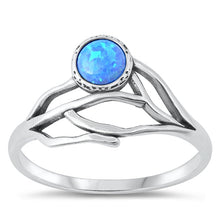 Load image into Gallery viewer, Sterling Silver Oxidized Olive Tree And Branch Blue Lab Opal Ring
