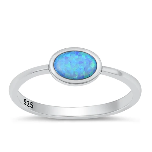 Sterling Silver Oxidized 6.1mm Blue Lab Opal Ring