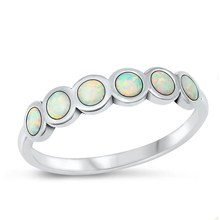 Load image into Gallery viewer, Sterling Silver Oxidized Circles White Lab Opal Ring