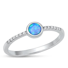 Load image into Gallery viewer, Sterling Silver Rhodium Plated Round Blue Lab Opal And Clear CZ Ring