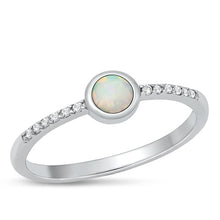 Load image into Gallery viewer, Sterling Silver Rhodium Plated Round White Lab Opal And Clear CZ Ring