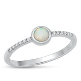 Sterling Silver Rhodium Plated Round White Lab Opal And Clear CZ Ring