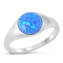 Load image into Gallery viewer, Sterling Silver Oxidized Round Blue Lab Opal Ring