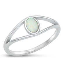 Load image into Gallery viewer, Sterling Silver Rhodium Plated Oval Eye White Lab Opal Ring