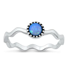 Load image into Gallery viewer, Sterling Silver Oxidized Round Blue Lab Opal Ring