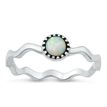 Load image into Gallery viewer, Sterling Silver Oxidized Round White Lab Opal Ring