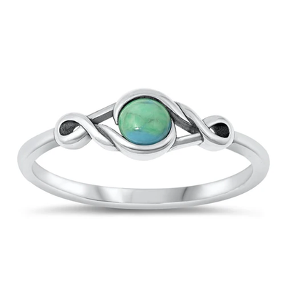 Sterling Silver Oxidized Genuine Turquoise Knot Round Stone Ring