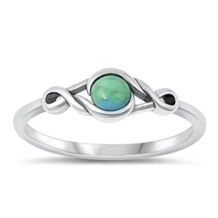 Sterling Silver Oxidized Genuine Turquoise Knot Round Stone Ring