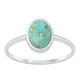 Sterling Silver Simple Oval Genuine Turquoise Ring
