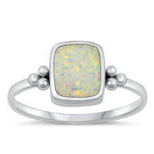 Load image into Gallery viewer, Sterling Silver Oxidized Rectangle White Lab Opal Ring