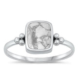 Sterling Silver Oxidized White Buffalo Turquoise Ring-9.6mm