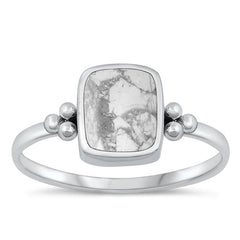 Sterling Silver Oxidized White Buffalo Turquoise Ring-9.6mm