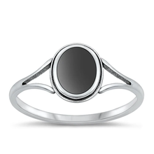 Load image into Gallery viewer, Sterling Silver Oxidized Oval Black Agate Stone Ring