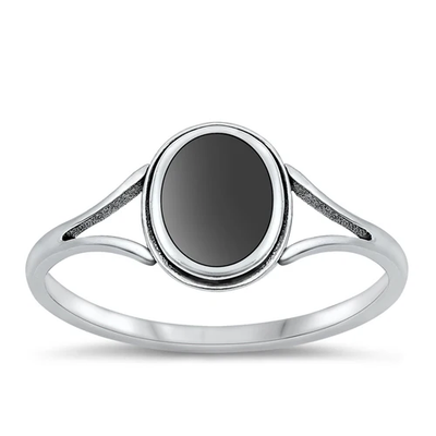 Sterling Silver Oxidized Oval Black Agate Stone Ring