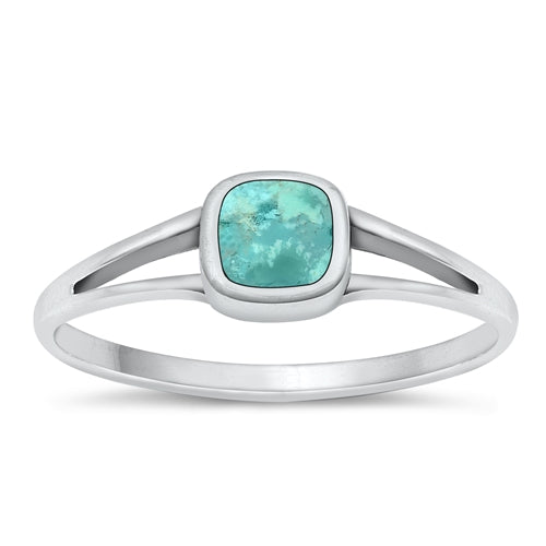 Sterling Silver Oxidized Square Genuine Turquoise Stone Ring
