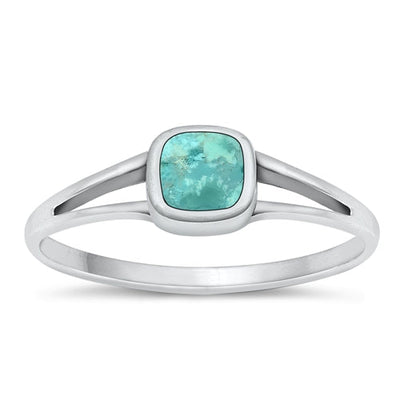 Sterling Silver Oxidized Square Genuine Turquoise Stone Ring