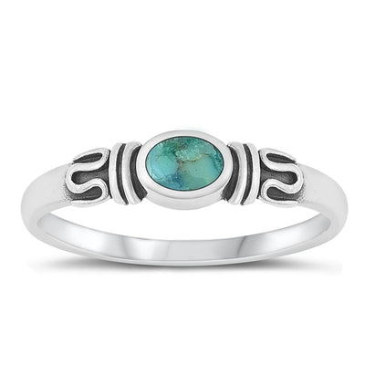 Sterling Silver Oxidized Genuine Turquoise Stone Ring
