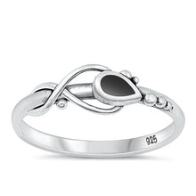 Load image into Gallery viewer, Sterling Silver Oxidized Tear Drop Black Agate Ring