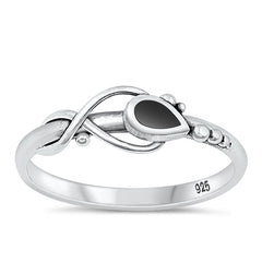 Sterling Silver Oxidized Tear Drop Black Agate Ring
