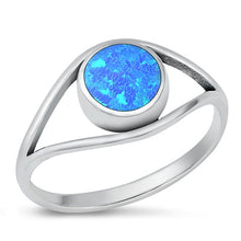 Load image into Gallery viewer, Sterling Silver Oxidized Round Eye Blue Lab Opal Ring