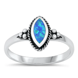 Sterling Silver Oxidized Blue Lab Opal Ring