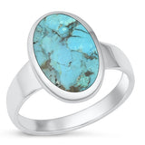 Sterling Silver Oxidized Oval Genuine Turquoise Ring