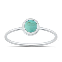 Load image into Gallery viewer, Sterling Silver Polished Round Genuine Turquoise Stone Ring