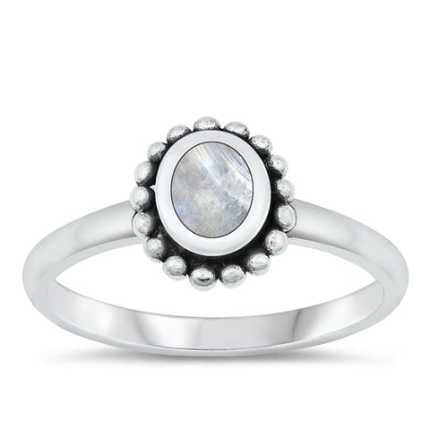 Sterling Silver Oxidized Beaded Border Moonstone Ring