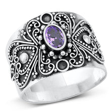 Load image into Gallery viewer, Sterling Silver Oxidized Celtic Amethyst CZ Stone Ring