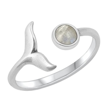 Load image into Gallery viewer, Sterling Silver Oxidized Moonstone Whale Tail Ring