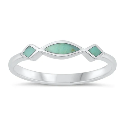 Sterling Silver Polished Genuine Turquoise Stone  Ring