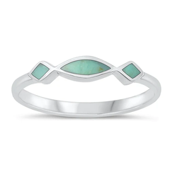 Sterling Silver Polished Genuine Turquoise Stone  Ring
