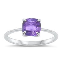 Load image into Gallery viewer, Sterling Silver Rhodium Plated Princess Cut Genuine Amethyst Stone Ring