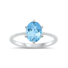 Load image into Gallery viewer, Sterling Silver Rhodium Plated Oval Genuine Aquamarine Stone Ring