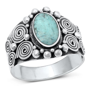 Sterling Silver Oxidized And Polished Turquoise Bali Ring