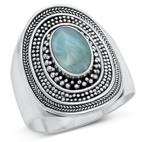 Sterling Silver Oxidized And Polished Larimar Bali Ring