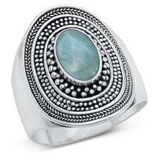 Load image into Gallery viewer, Sterling Silver Oxidized And Polished Larimar Bali Ring