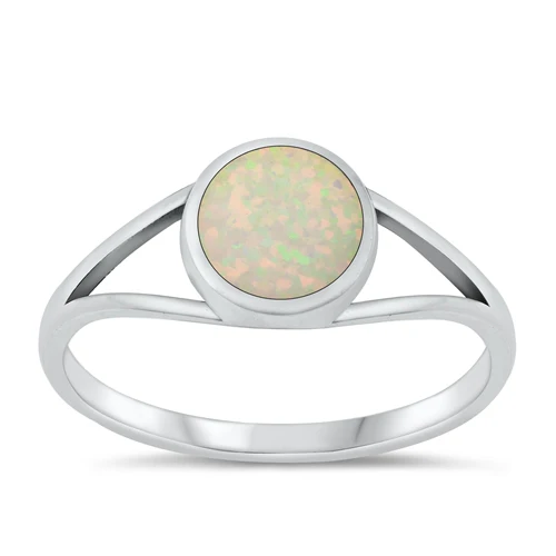 Sterling Silver Oxidized Round 6.1mm White Lab Opal Ring