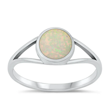 Load image into Gallery viewer, Sterling Silver Oxidized Round 6.1mm White Lab Opal Ring