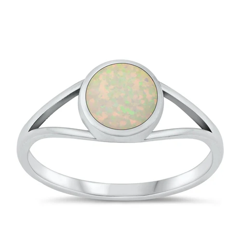 Sterling Silver Oxidized Round 6.1mm White Lab Opal Ring