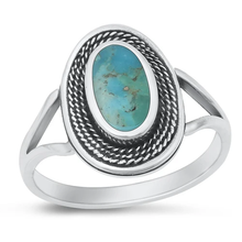 Load image into Gallery viewer, Sterling Silver Oxidized Spiral Oval Genuine Turquoise Stone Ring