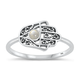 Sterling Silver Oxidized Hamsa Moonstone Stone Ring