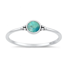 Load image into Gallery viewer, Sterling Silver Oxidized And Polished Round Genuine Turquoise Stone Ring