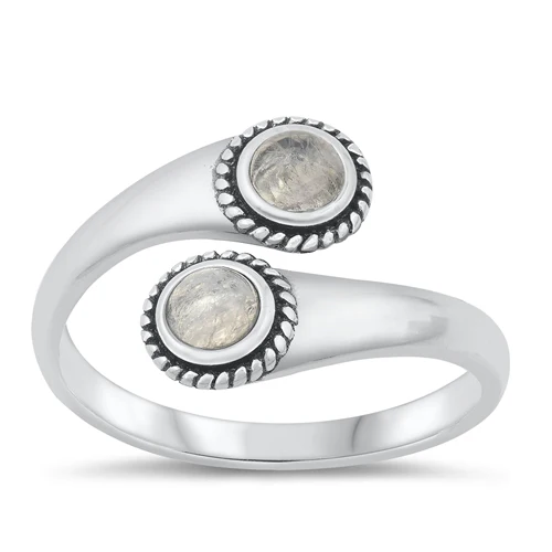 Sterling Silver Oxidized And Polished Double Moonstone Ring